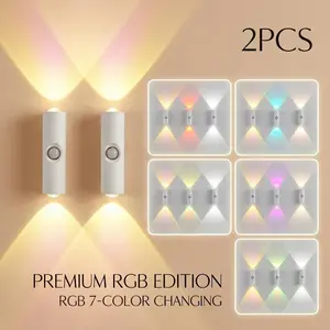 2 PCS Smart LED Night Light with Motion Sensor RGB Gradient Ambient Lighting USB Rechargeable Magnetic Wall Lamp for Bedroom Entryway Hallway Desk Stairs