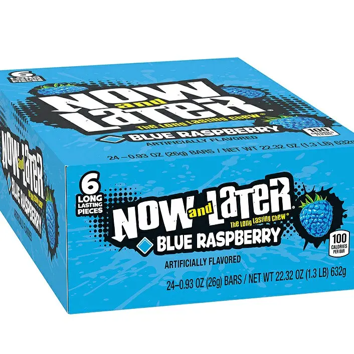Now and Later Blue Raspberry Candy Variety Pack - 24 Individually Wrapped Chewy Treats, Including Artificially Flavored Sweet-Tangy Hard 'N Fruity Mini Packs and Soft Bars, Chewy Candy