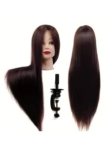 26 Inch Human Figure Hair Wigs Training Head, Long Synthetic Fiber Beauty Doll Head, Training Model Hair Hairdresser Practice Head, Mannequin Head