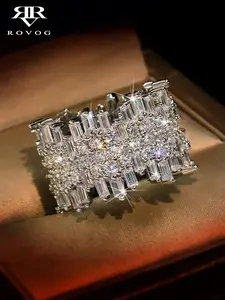 Elegant Rhinestone Geometric Ring for Women, Wedding Party Banquet Holiday Gift, Fashionable Copper Open Ring, All Seasons