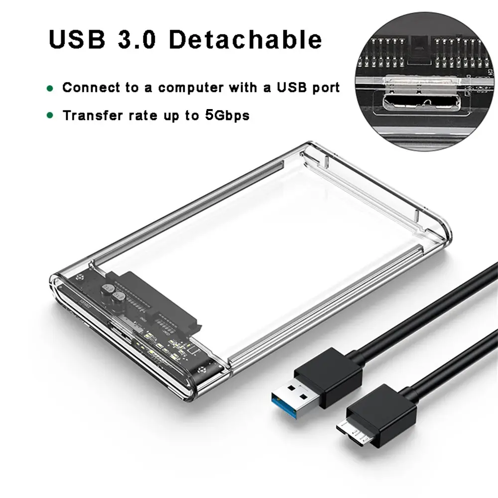2.5-inch USB 3.0 SATA Hard Disk Enclosure, 5Gbps Transfer Speed External Case with Included Cable for Mobile Data Storage