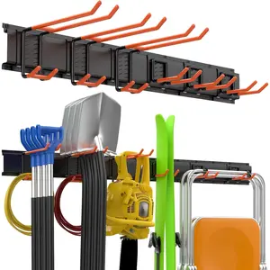 Garage Storage Organizer, Wall Mount Rack with 6 Adjustable Hooks, 48 Inches Adjustable Garden Tool Organization, Heavy Duty for Garden and Yard Tool Storage