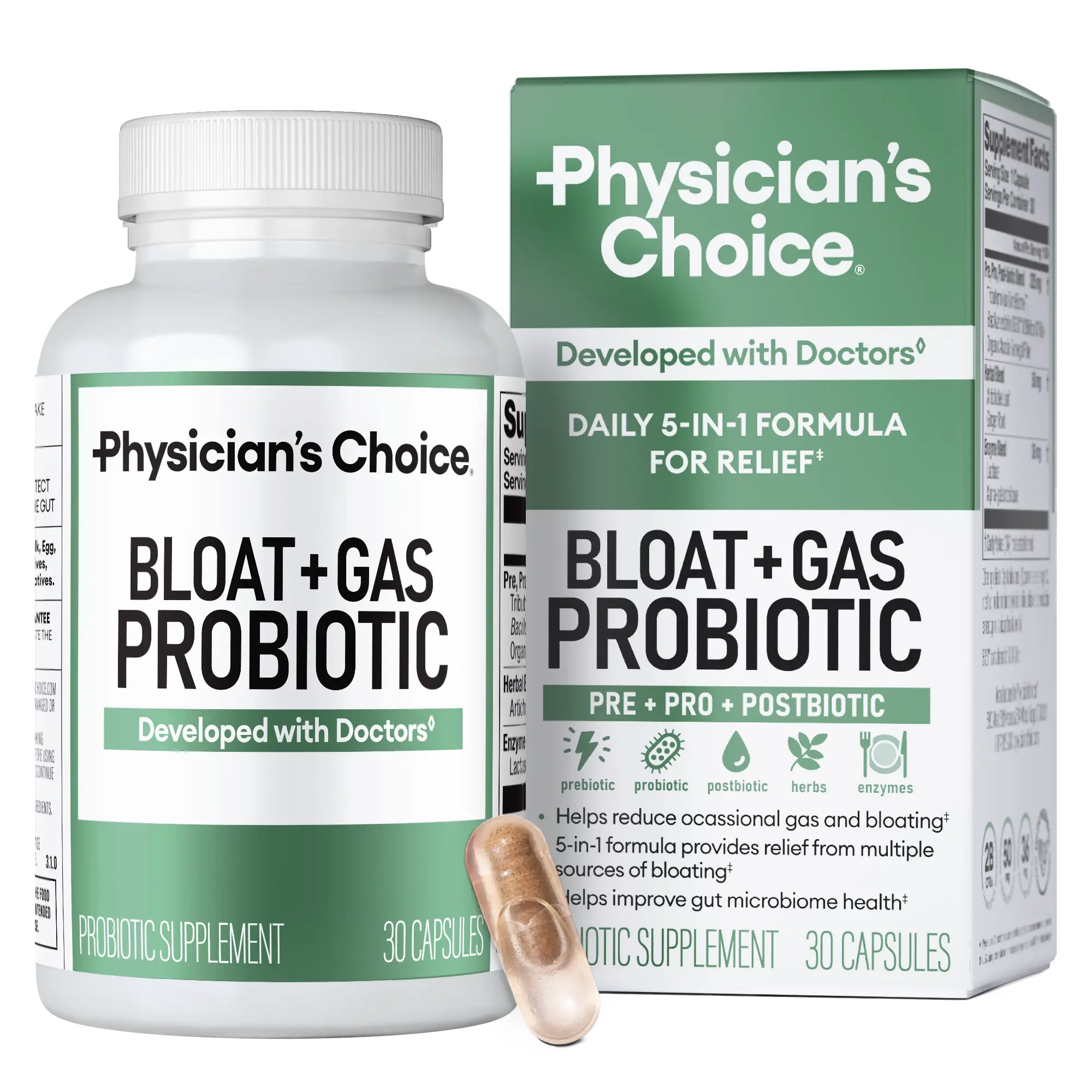 Physician's Choice Bloat & Gas Probiotic with Lactase, Enzymes, Prebiotics, Post...