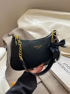 French Bow Pearl Crossbody Bag, Luxury Buckle Bag, Versatile Shoulder Bag for Commute and Dates, Elegant Women's Handbag, Crossbody Chain Bag, Bow Shoulder Bags, Crossbody Purse