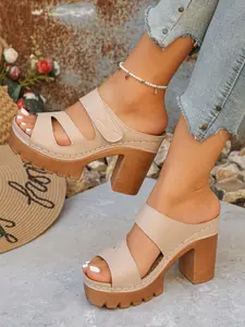 Summer Retro Thick Sole Sandals for Women, Hollow Out Double Strap Waterproof Heel Mules, Comfortable and Stylish Footwear