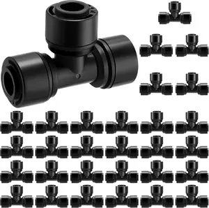 Adjustable DIY Lawn Sprinkler Kit 30 Pcs 1/4" Drip Irrigation Tee Connectors for Tube Quick Connect Parts Fittings for 1/4 Inch(6.35mm) Irrigation Tubing or Sprinkler(Black,Tee Connector)