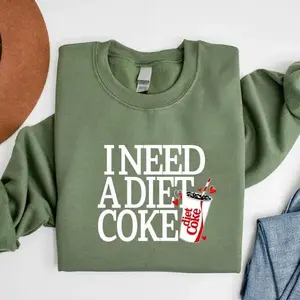 I Need a Diet Soda Sweatshirt, Funny Caffeine Lover Pullover, Retro Graphic Crewneck for Women, Cozy Casual Gift Top