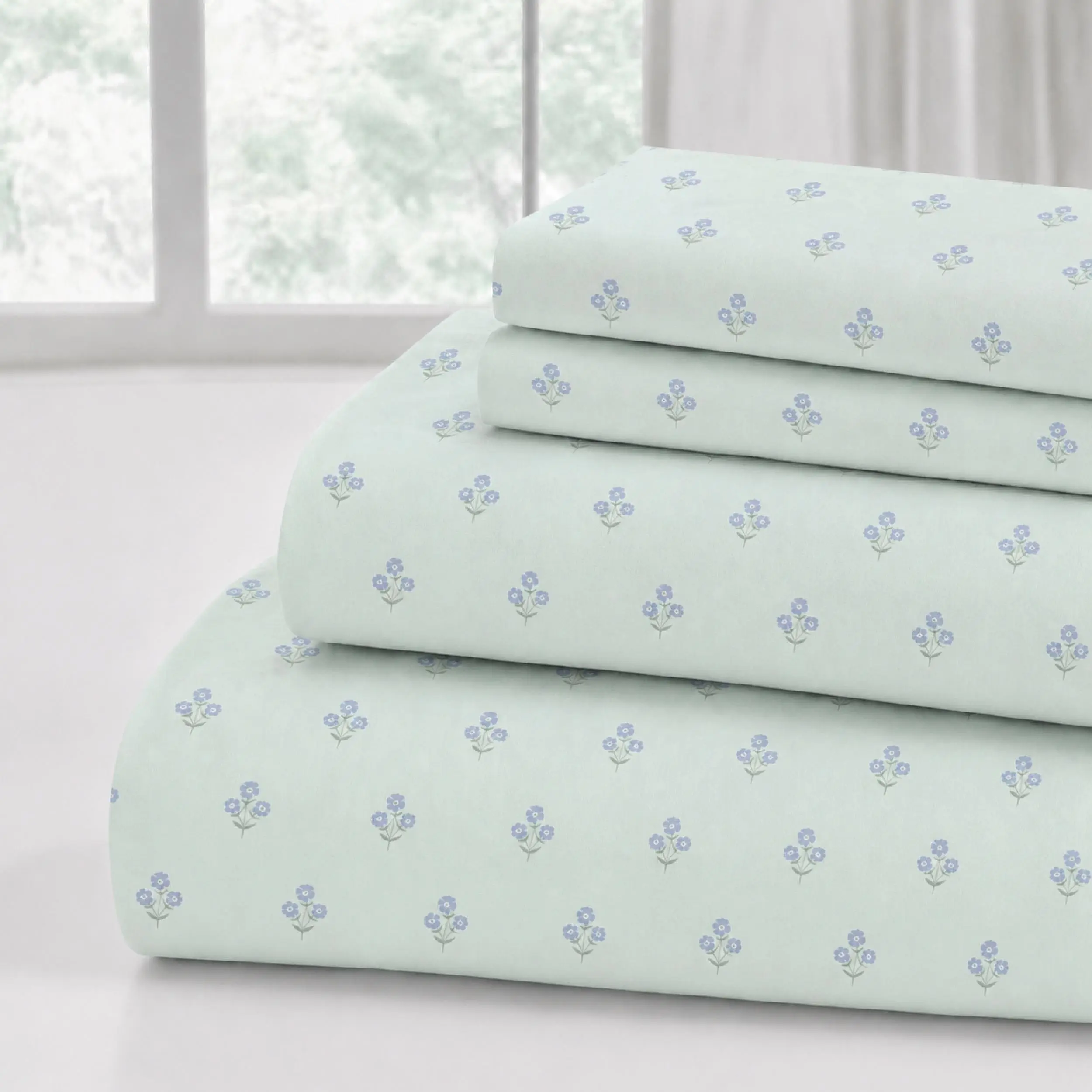 Modern Threads Microfiber Sheet Set, Silky Soft & Wrinkle-Free, Deep Pocket Fitted Sheet, Flat Sheet & Pillowcases, Bouquet Floral Blue, Twin