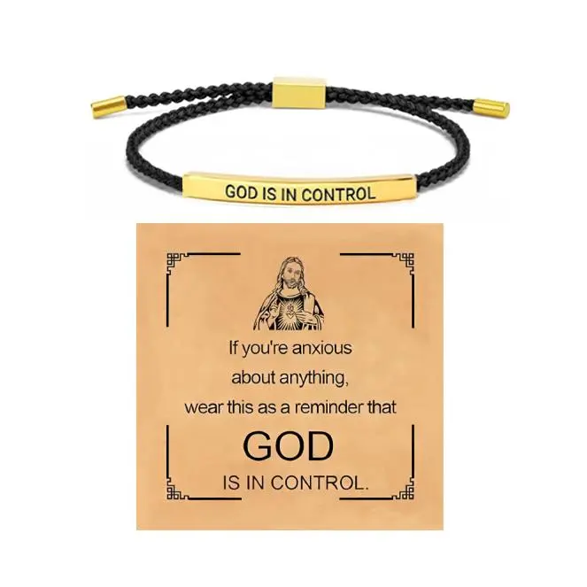 Inspirational Initial Letter Elegant Metal Coating Bangle Bracelet - "GOD IS IN CONTROL" Message, Unique Patterns, Religious Wristband, Fabric Couple Jewelry, Daily Fashion Costume Accessory