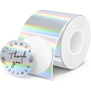 2 inch Round Holographic Thermal Sticker Labels, 400 count  & Rainbow Wave & Glitter Design, DIY Custom Logo Design, Sliver