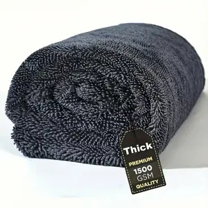 Microfiber Car Drying Towel 1500GSM Double-Sided Twisted Loop Ultra Absorbent Car Wash Cleaning Cloth Soft Scratch Proof / Lint Washing Towel - 90/70cm, Dark Gray