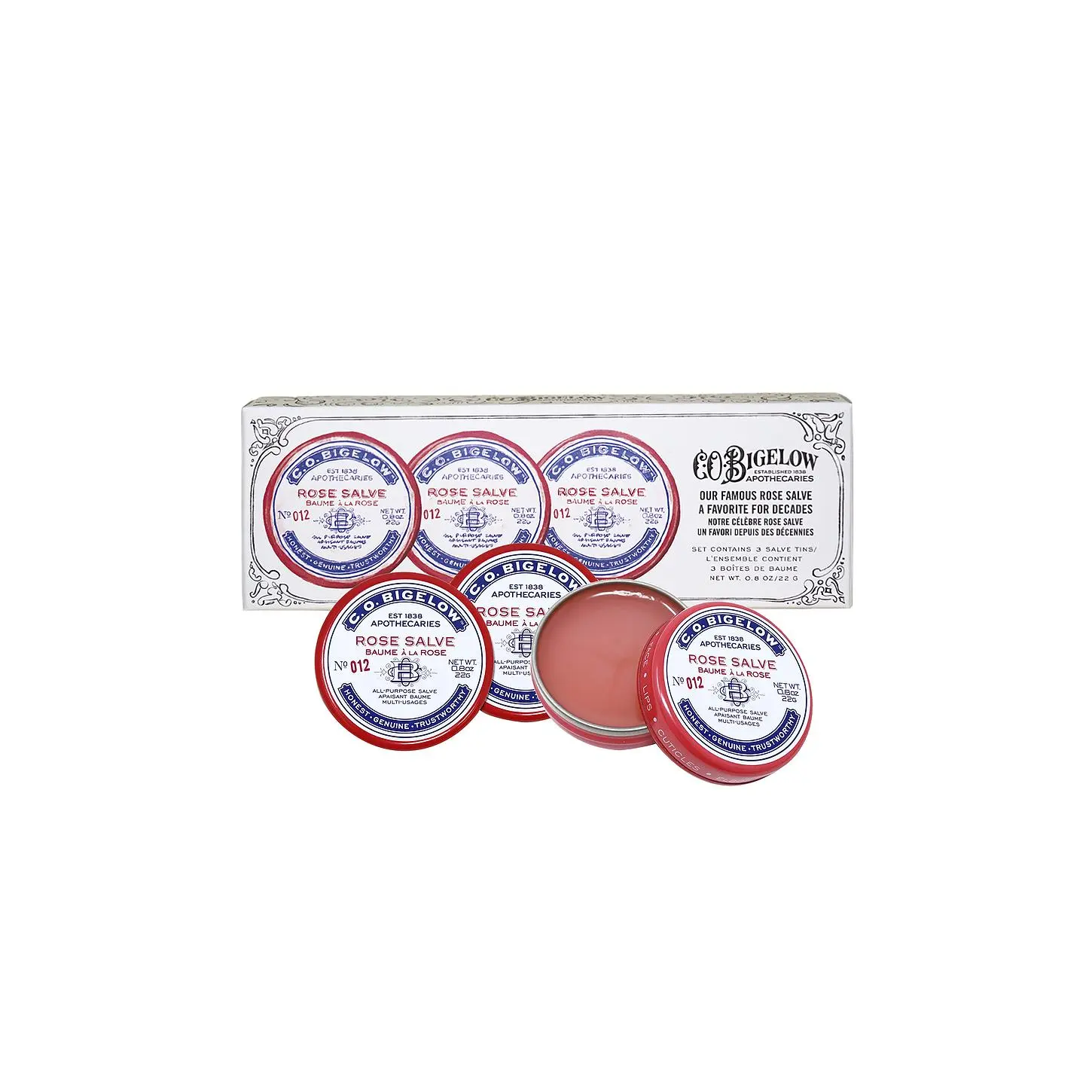 C.O. Bigelow Rose Salve Tin Trio