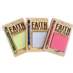 Faith Over Fear Sticky Note Holder with Matching Engraved Pen - Notepad Holder & Pen Set for Christian Office Decor, Coworker Gift, and Back-to-School Essentials