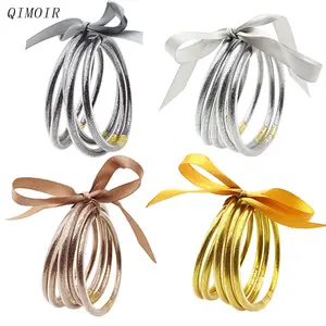 Powder Jelly Bangles Set Silicone Round Tube Acrylic Bracelet Happy Party Jewelry For Women Fashion Multi Colors Girl Gift C1135