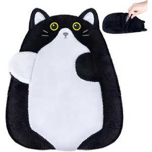 Microwavable Heating Pad Cute Cat Plush Stuffed Animal for Menstrual Cramps Period Comfort Unscented Heat Pad for Women Girls Hot Pack Washable Cover Black