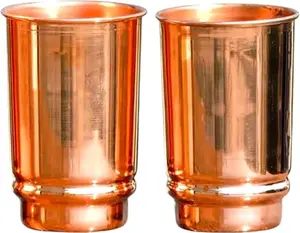 Pure Copper Tumblers for Drinking - Set of 2  Copper Glasses | 11.83 Fl Oz Each | Perfect for Home, Office, Travel, Hotel & Gifting