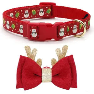 Shopify Christmas Dog Collar with Antler Bow Tie for Medium Dogs 🎄⛄🐕