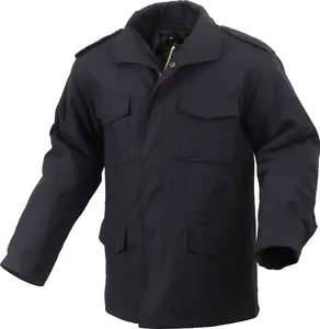 Black - Tactical M-65 Field Jacket Army Coat M65 - Poly/Cotton Twill - with Removeable Liner