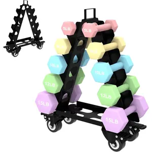 Dumbbell Rack 5 Tier with Wheels(Dumbbells not included),A-Frame Metal Dumbbell Holder with Handle,Multilevel Weight Storage for Dumbbells,Tree Shape Compact Weight Rack/Holder, for  Gym