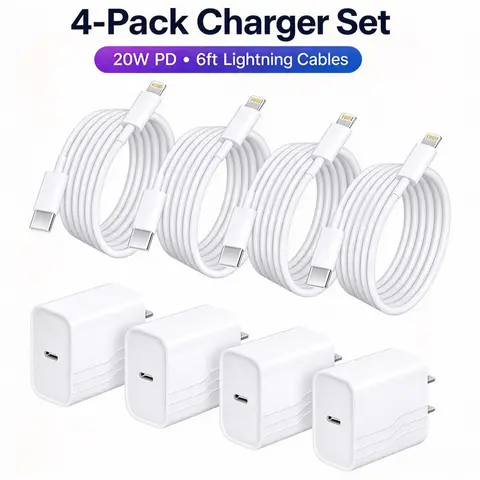 4-Set For  Fast Charging Kit | 20W PD USB-C Wall  with 6FT USB-C to Lightning Cable | Compatible with  14 13 12 11 Pro Max XS XR SE AirPods iPad& More high speed cord charge cable usb cable super  type c