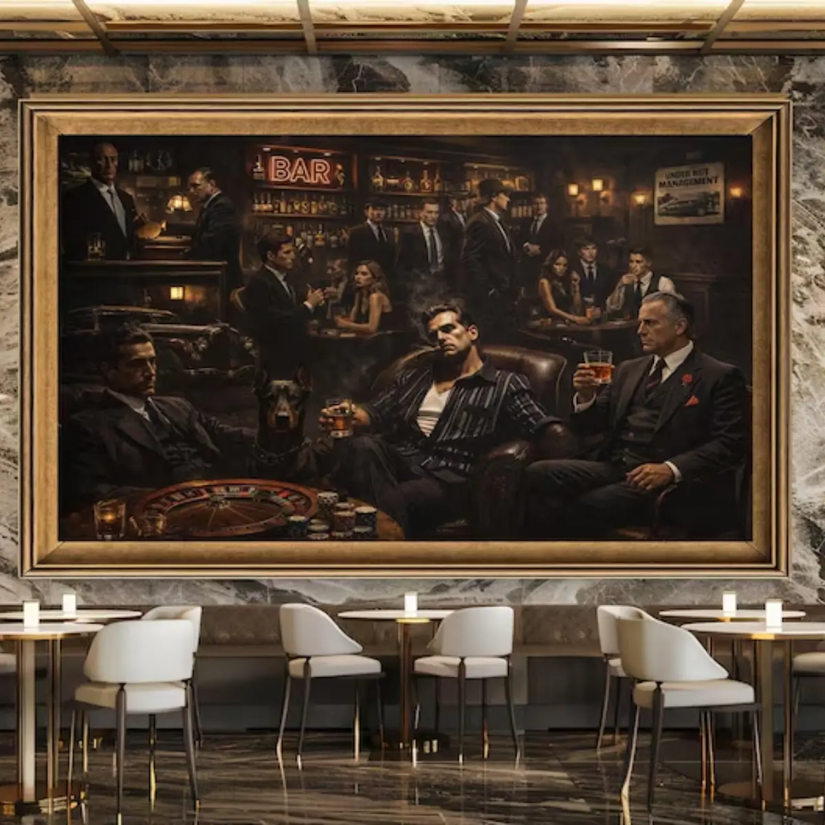Mafia Bar Scene Wall Art, Vintage Gangster Poster, Luxury Men Club Painting, Classic Mafia Movie