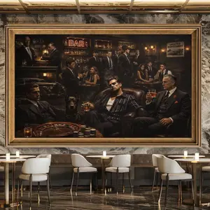 Mafia Bar Scene Wall Art, Vintage Gangster Poster, Luxury Men Club Painting, Classic Mafia Movie