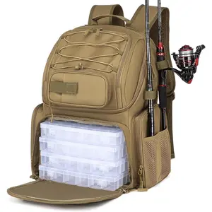 Fishing Backpack with Tackle Boxes, 50L Fishing Tackle Bag with Cooler & Rod Holders,  Tackle Bag for Men