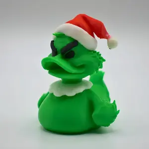 3D printed fantasy green duck doll, wearing a Christmas hat - fun Christmas decorations, holiday decorations with durable materials, desktop decorations and holiday collection gifts,
