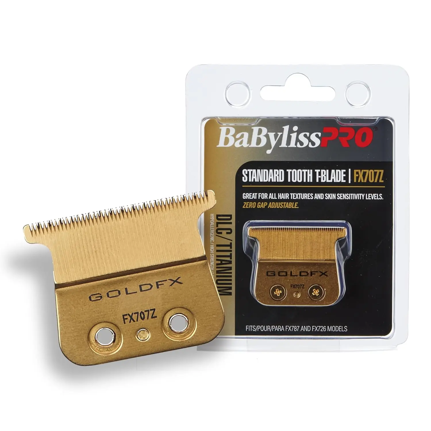 BaBylissPRO GoldFX Replacement Blades FX707Z - Standard & Fine-Tooth T-Blades for Outlining Hair Trimmers FX787, FX799, LoPROFX, FX726, FX729 - DLC Titanium Coated, Smooth