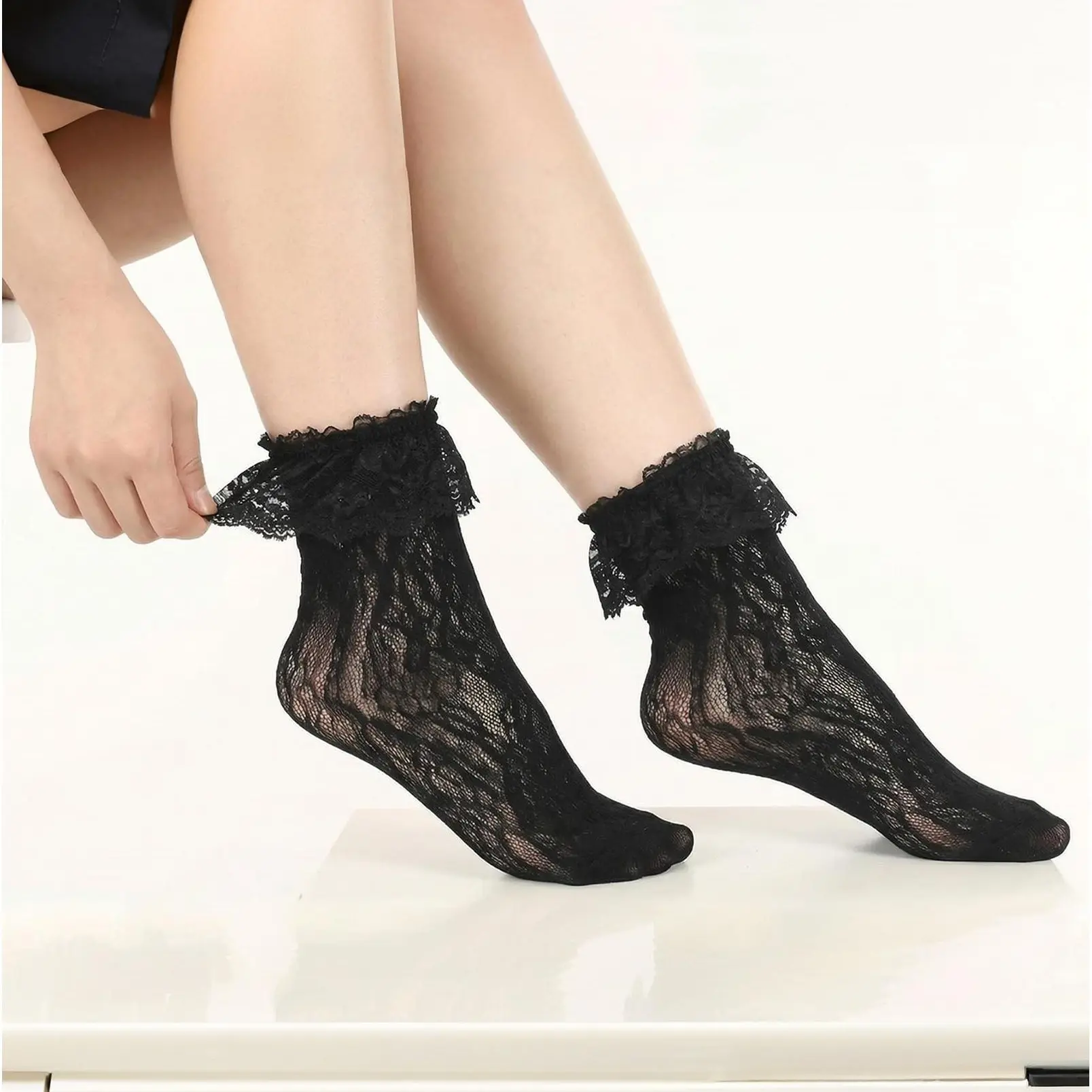 Avidlove Women's Ruffle Cuff Lace Anklet Socks Sexy Lolita Lacy Casual Socks for Dates Parties