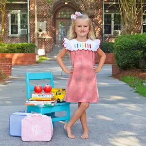 Rainbow Crayon Red Gingham Amelia Dress - Sweet Back to School Outfit for Girls