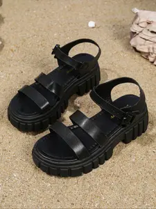 Elegant Women's Thick Rubber Sole Wedge Sandals, Simple and Stylish Round Toe, Perfect for Any Occasion, Comfort and Fashion Combined