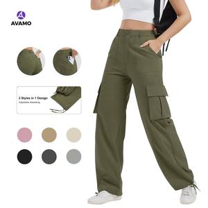 Avamo Stretchy Womens Cargo Pants thick thigh pants work outfits women Wide Leg Sweatpants Baggy  High Waisted 6 Pockets Straight Leg Casual Y2K Streetwear With Adjustable Trouser Cuffs for Daily Wear Womenswear Button,summerwins,summeroutfits,vacationout