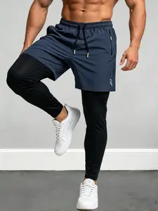 Men's 2 in 1 Running Shorts with Compression Liner, Quick Dry Athletic Workout Pants, Zipper Pockets for Gym Training, Jogging, Basketball, Athleisure Style Bottoms