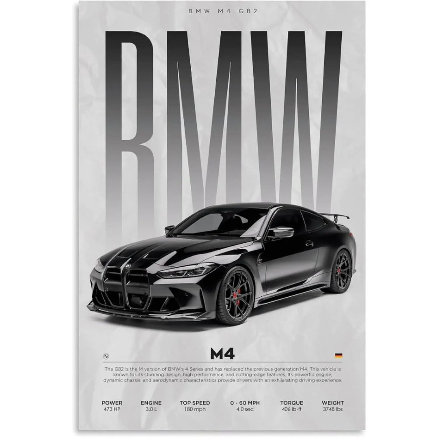 Framed M4 Supercar Racing Vintage Art Print - Thick, Classic Fade-Resistant Paper Wall Decor, Artistic Room Decoration, Home Supplies for Birthday Gifts