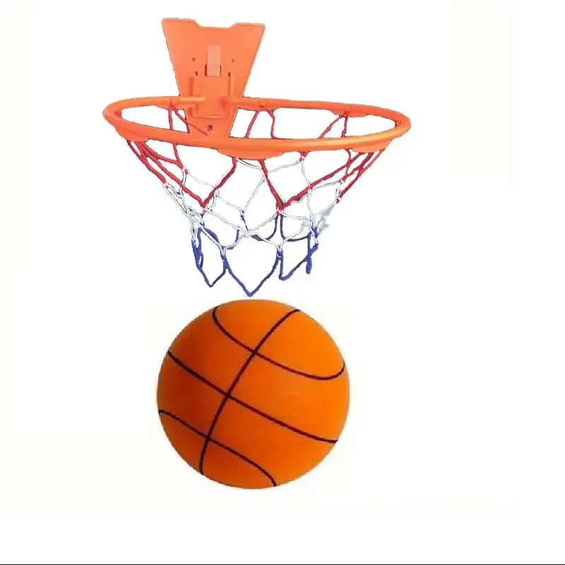 Silent Basketball Set 2 Counts Including 18cm Indoor Silent Basketball & Hoop Durable PU Material Noiseless Rebound Toy for Kids Indoor Training Christmas Gift Round Sport