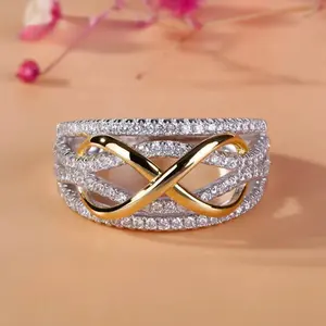 Sparkling cubic zirconia bow NO.8 pattern luxury ring jewelry gift suitable for daily wear by girls and couples