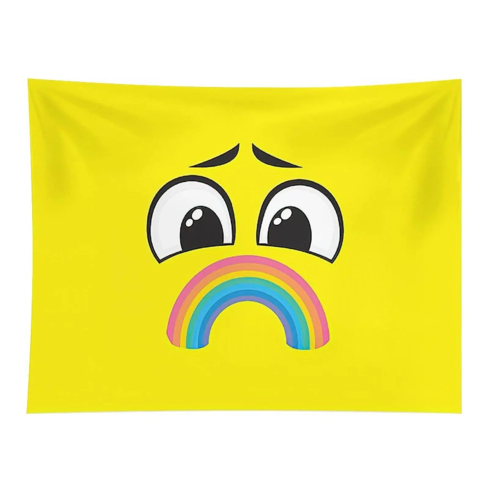 Sad Rainbow Emoji Tapestry Funny Yellow Wall Hanging Decor