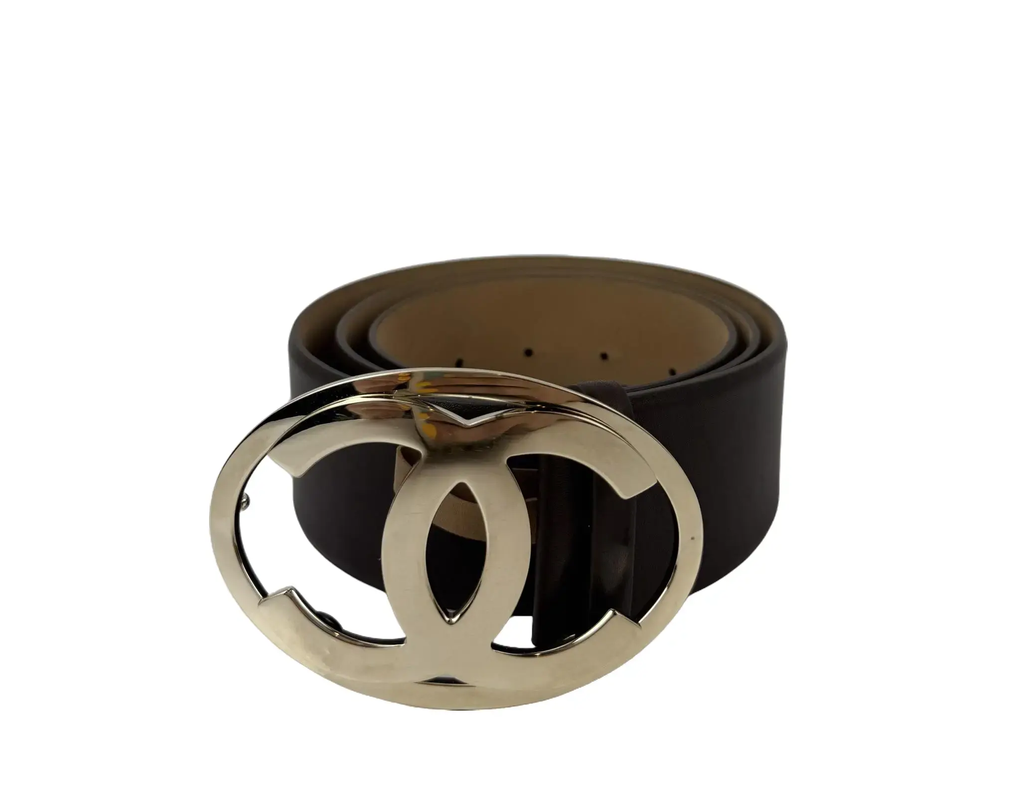 Pre-owned CHANEL leather Small Leather Goods Interlocking CC Logo Brown Belt 95/38 Vintage