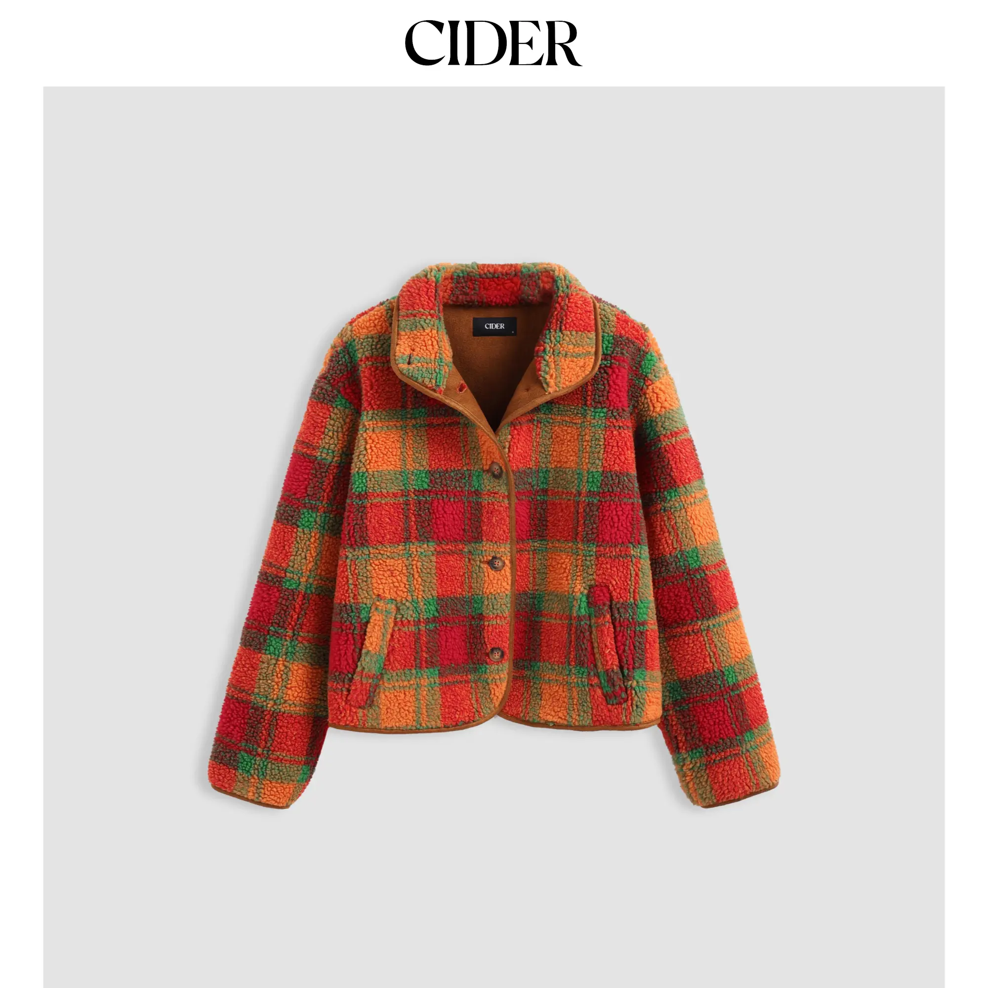 Cider Plaid Teddy Fleece Jacket