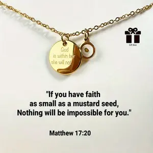 Women Faith Mustard Seed Necklace- 'God is with her, she will not fail' Inspirational Pendant, Stainless Steel Chain with Resin Stone, Elegant and Sexy Design, Perfect for Daily Wear or Parties, Christmas, Mother'S Day, Valentine'S Day Gifts