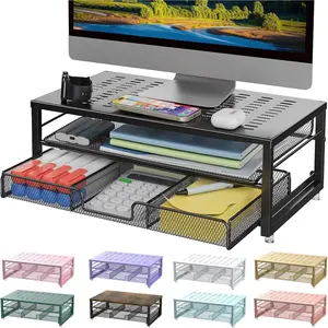 Computer  Stand Riser, Desk Organizers and Accessories with Drawer, Office Desk Accessories & Workspace Desktop Organizers Storage for Classroom Office Supplies (Black)