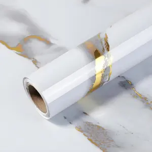 Thick Marble Contact Paper for Countertops 15.7"x 78.7" - White and Gold Glossy Peel and Stick Wallpaper Self-Adhesive Removable Countertops for Kitchen Bathroom Cabinets