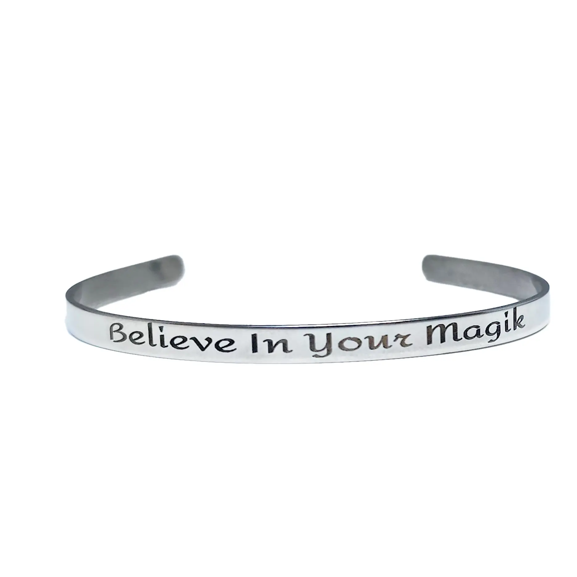 The Believe in Your Magik Stainless Steel Bangle from Bednar's Magik Garden