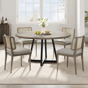 Modern Industrial Dining Table Set – Large Oval & Round Wood Top with Sturdy Metal Base – Seats 4-8, Farmhouse Style for Kitchen, Dining Room, Home, or Office – Table Only