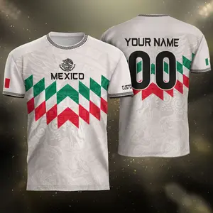 Mexico Soccer Jersey White Chevron Aztec Men's Jersey, Mexico Flag Football Shirt For Fans 3D Round neck Jersey, Football Shirt Jersey, Soccer Team Jersey, Oversized Vintage Jersey, Soccer Merch, Gift for Soccer Fans