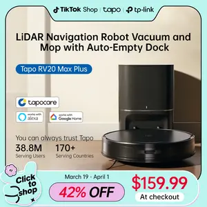 Tapo RV20 Max Plus Ultra-Slim Robot Vacuum and Mop with 5300Pa Suction, MagSLIM LiDAR Navigation, Auto-Empty Dock, 97% Dust Pickup, Alexa & Google Home Compatible - Deep Cleaning Machine Deep Cleaning Machine Automatic Wireless