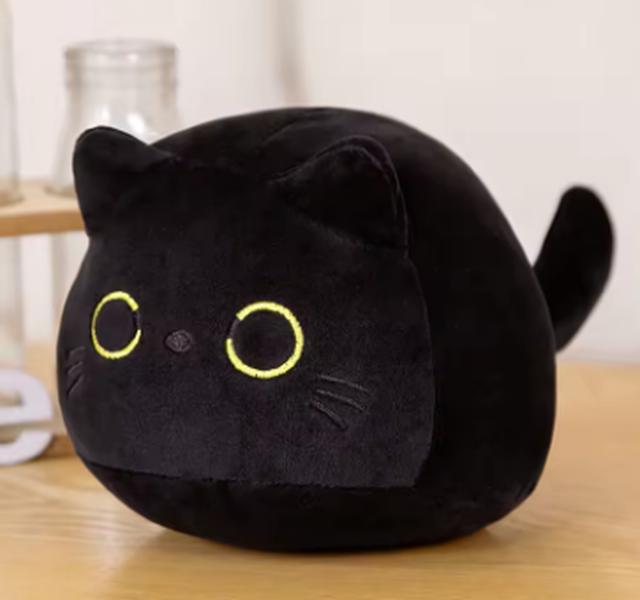 Black Cat Pillow Plush Doll Soft 100% Polyester High-Quality Plush Material Realistic Features Lifelike Size Perfect for Naps & Movie Nights