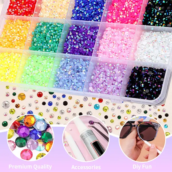 18000Pcs Resin Jelly Rhinestones for Bedazzling, Multicolor 3mm Flatback Gems for Art, Bedazzler Kit with 2Pcs 10ml Adhesive Tools Jewelry Glue for Nail Art Crafting Book Makeup DIY