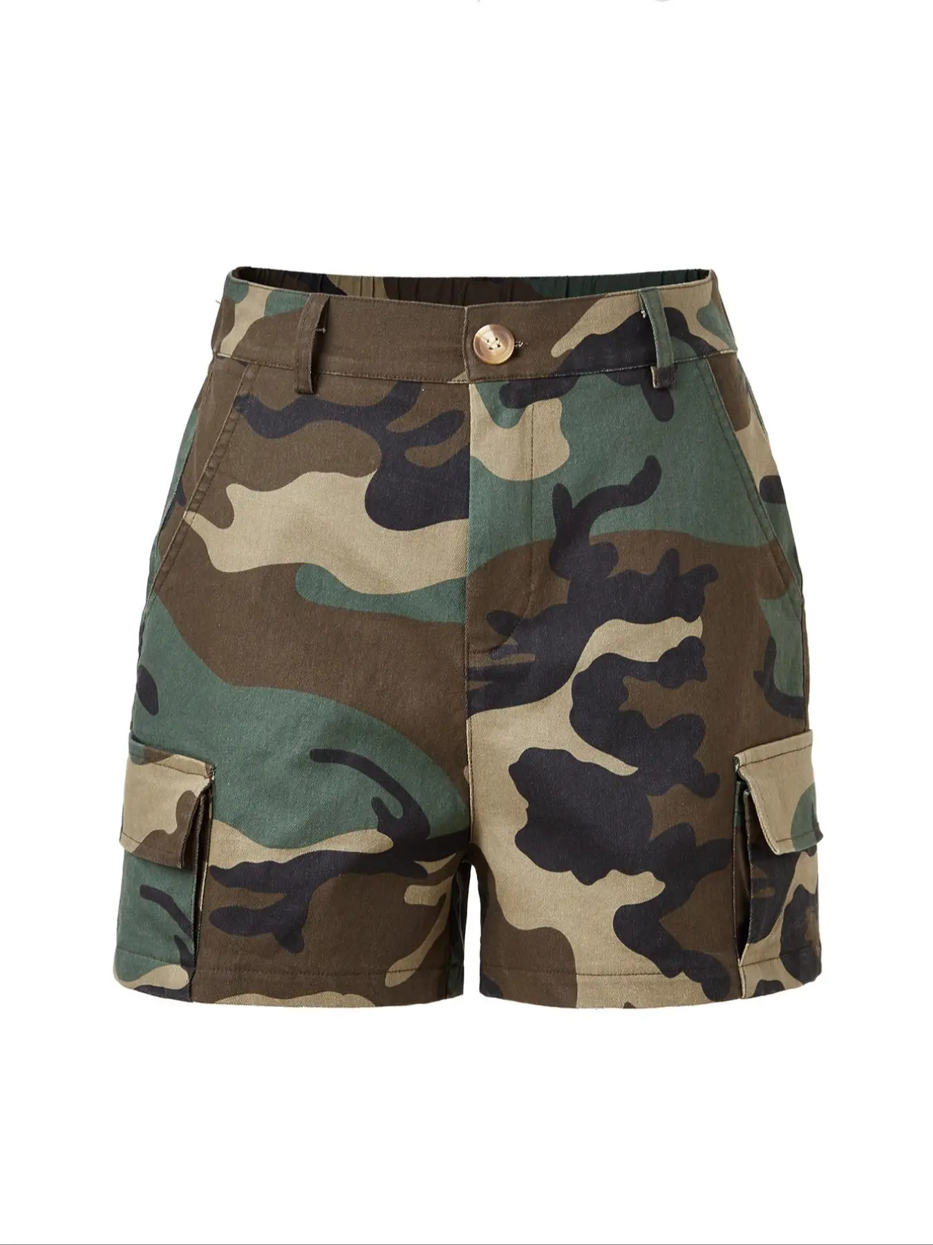 Women's Camouflage Print Fitted Shorts, Casual Comfy Pocket Design Shorts for Daily Wear, Ladies Bottoms for All Seasons